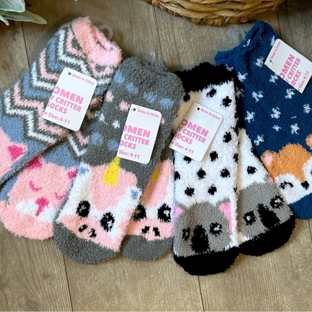 New Women’s Fuzzy Cozy Animal Print Socks Bundle - Four New Pairs New with tags